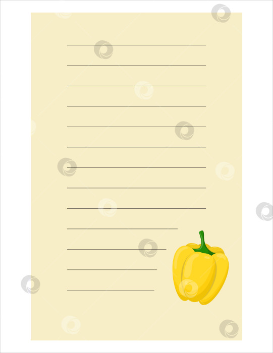 Скачать Заметка с милой иллюстрацией овощной этикетки. Памятка, бумага. Векторный рисунок. писчая бумага.Лист для письма с перцем фотосток Ozero