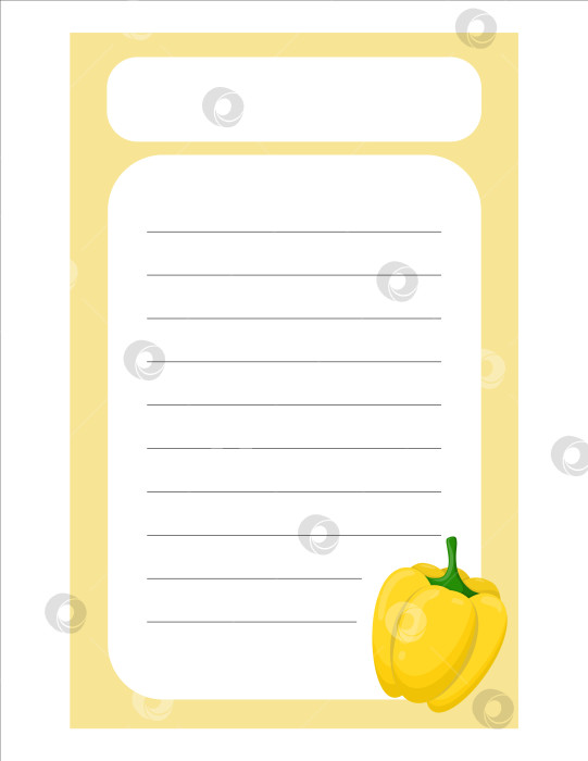 Скачать Заметка с милой иллюстрацией овощной этикетки. Памятка, бумага. Векторный рисунок. писчая бумага.Лист для письма с перцем фотосток Ozero