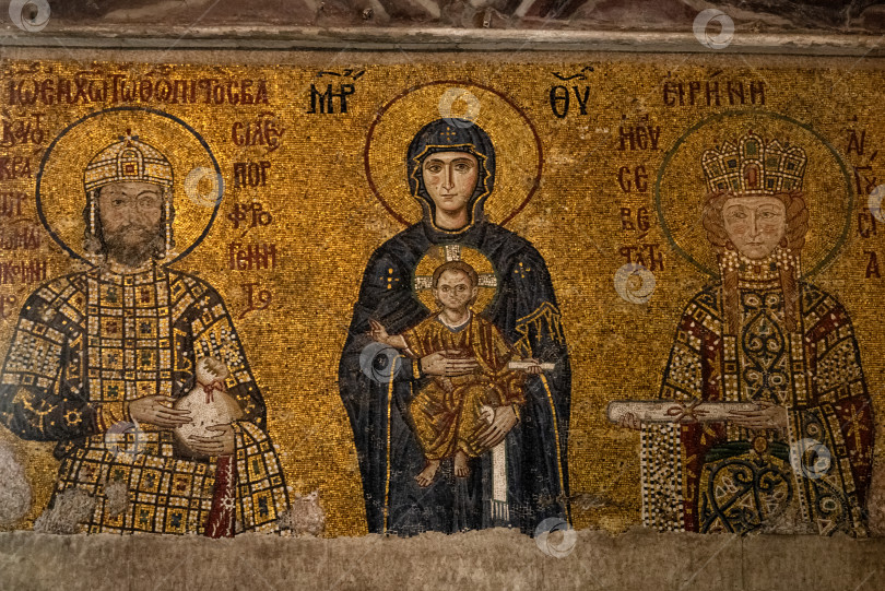 Скачать Стамбул, Турция, 23 мая 2018 года: фрагменты христианской мозаики в соборе Святой Софии фотосток Ozero