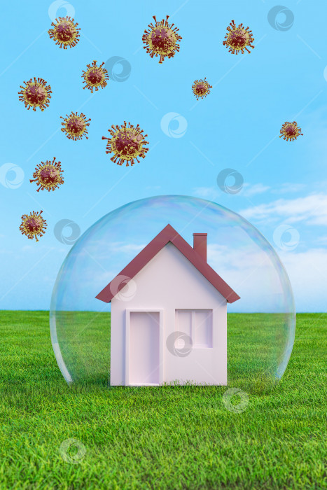 Скачать Дом под стеклянным куполом с вирусами в воздухе 3d иллюстрация фотосток Ozero