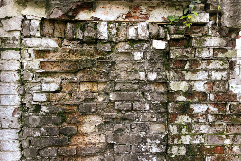 Скачать Старая разрушенная стена на фоне крошащихся кирпичей фотосток Ozero