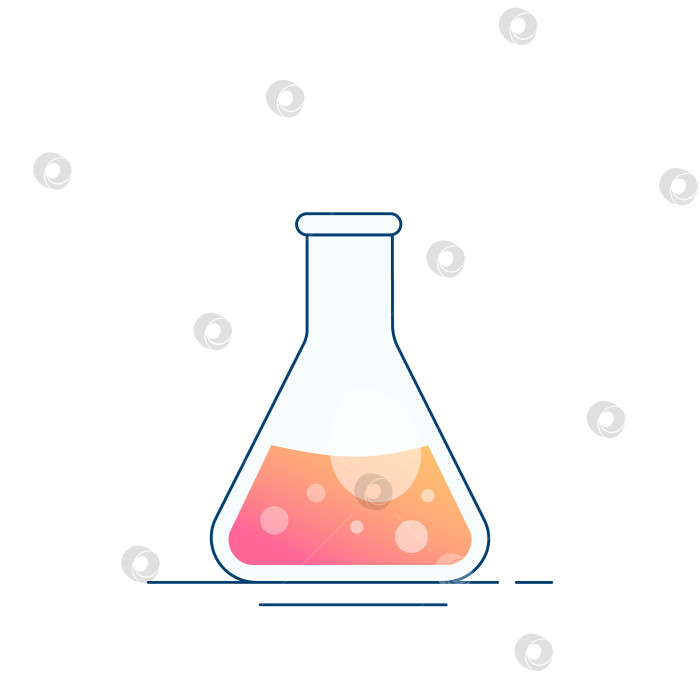 Скачать Стеклянная плоскодонная коническая химическая колба с реактивом. Современный плоский дизайн для химии, биотехнологии, биологии фотосток Ozero