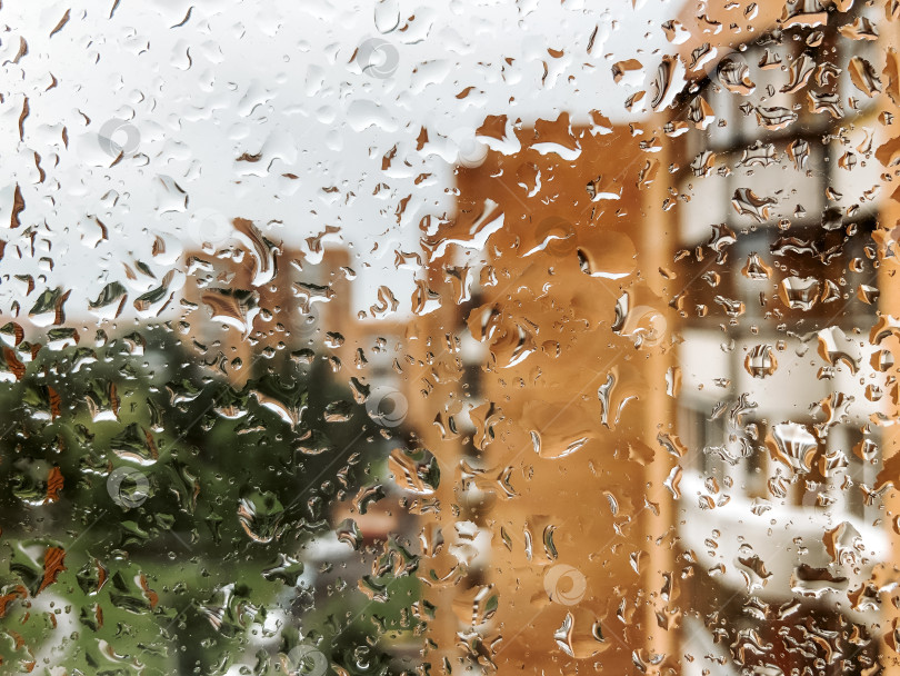 Скачать Капли дождя стучат по оконному стеклу в дождливый день фотосток Ozero