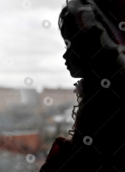 Скачать монохромный силуэт женского лица перед окном фотосток Ozero