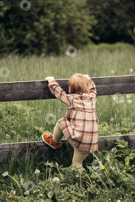 Скачать ребенок перелезает через забор в саду фотосток Ozero
