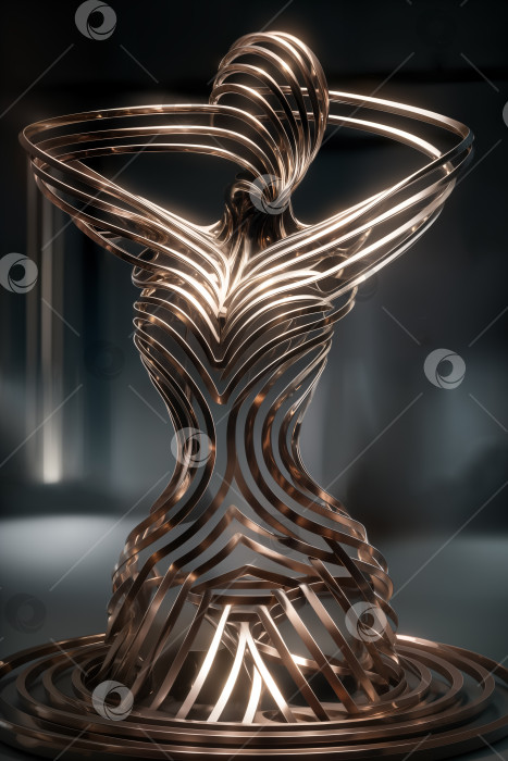 Скачать Абстрактная статуя женской фигуры, сделанная из толстых металлических проволок, скрученных в плавном движении фотосток Ozero