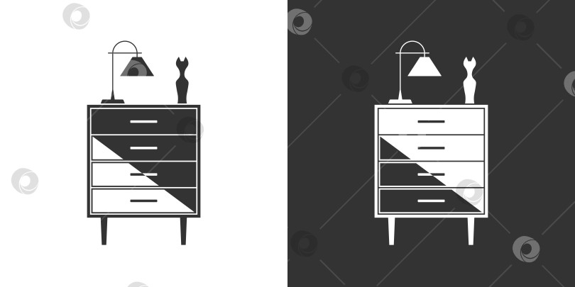 Скачать Мебельная иконка с тумбочкой. Черная и белая фотосток Ozero