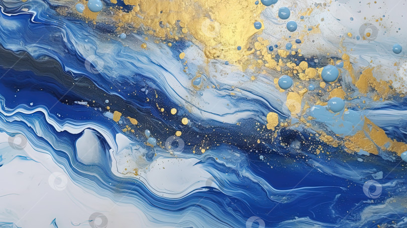 Скачать Абстрактный художественный фон с голубым мрамором и золотистыми разводами краски. Сгенерированный ИИ. фотосток Ozero