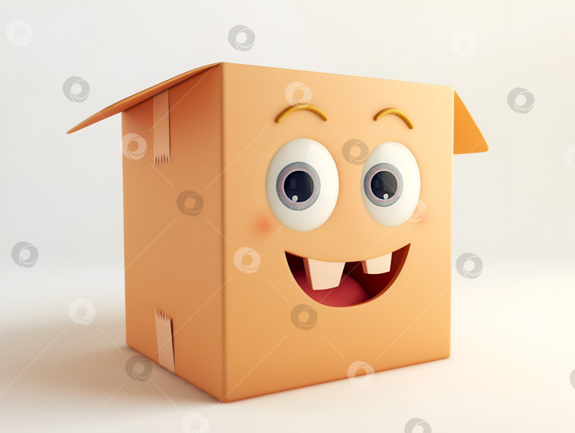 Скачать Изолированный значок 3D-мультяшной коробки. Улыбающийся персонаж картонной коробки на светлом фоне. Веселая упаковка с лицом, симпатичная концепция доставки. Талисман happy box в мультяшном стиле, игривый и веселый фотосток Ozero