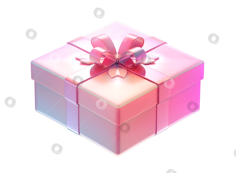 Скачать Мерцающая розовая подарочная коробка с нежным бантом, выделенная на белом фоне. Подарок розового цвета с металлическим отливом, элегантная блестящая 3D подарочная коробка на белом фоне. Значок 3D розовой подарочной коробки на белом фоне. Радужно-розовый подарок фотосток Ozero