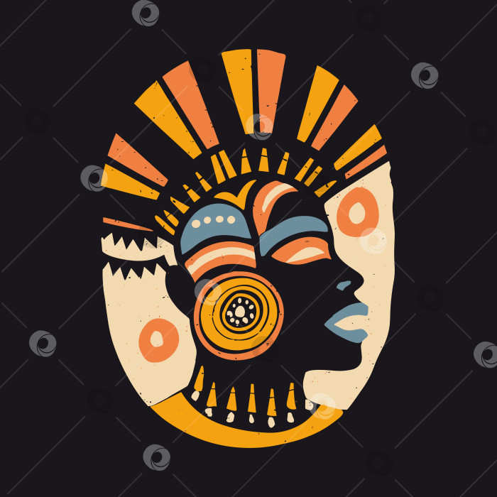 Скачать Дизайн футболки или логотипа - Стилизованная абстрактная голова с традиционной африканской прической и украшениями фотосток Ozero