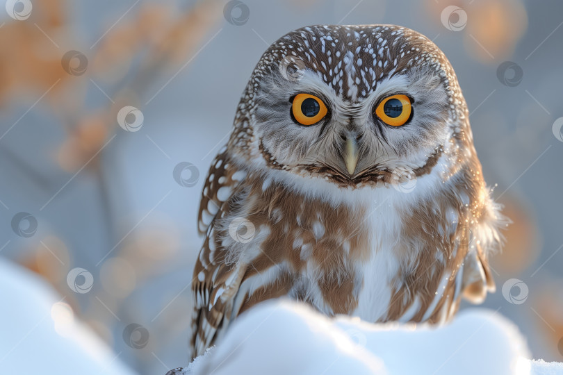 Скачать Крупный план полосатой совы (Athene noctua) зимой фотосток Ozero