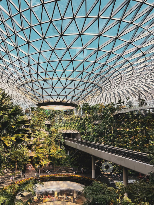 Скачать Зеленый оазис внутри: Архитектурное чудо Jewel Changi Airport в Сингапуре фотосток Ozero