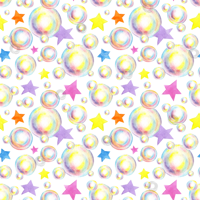 Скачать Узор из мыльных пузырей и звезд акварелью фотосток Ozero