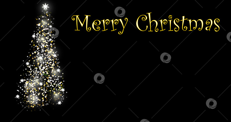 Скачать надпись "Счастливого Рождества", красная, оранжевая, желтая на черном фоне, со звездами. шаблон для текста и открыток. Рождественская елка, сделанная из огней. фон фотосток Ozero