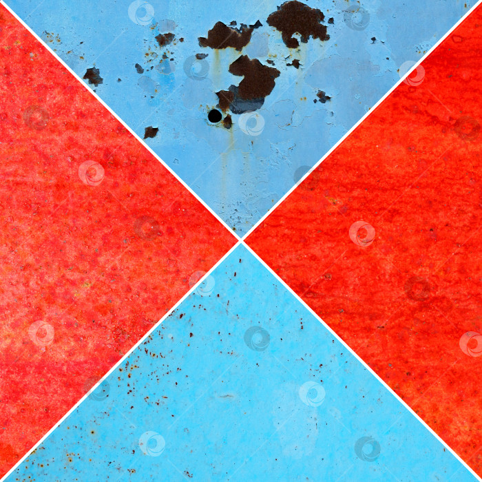 Скачать Красная и синяя металлическая поверхность с пятнами, создающими текстурированный фон стены, коллаж фотосток Ozero