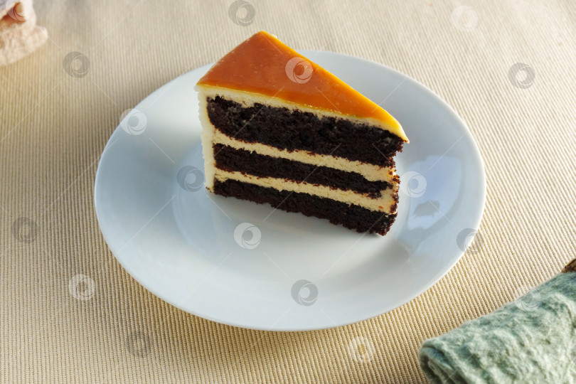 Скачать Кусочек торта элегантно лежит на белоснежной тарелке, предлагая аппетитное угощение. фотосток Ozero