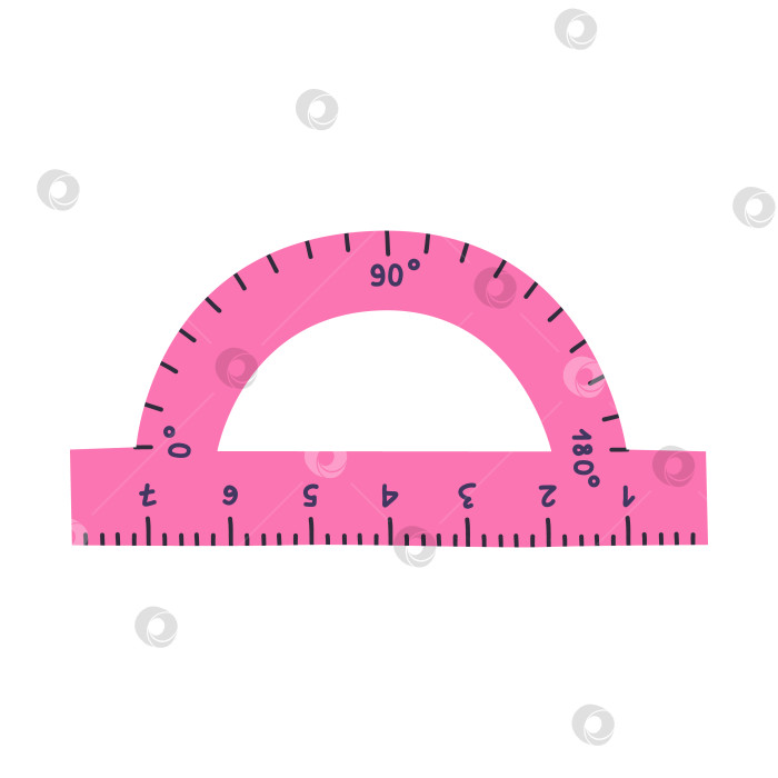 Скачать Симпатичный рисованный пластиковый транспортир с линейкой в мультяшном стиле. Инструмент для рисования, измерения градусов. Школьные принадлежности и канцелярские принадлежности для детей, учебы, воспитания, работы. Векторный клипарт, выделенный на белом фоне фотосток Ozero