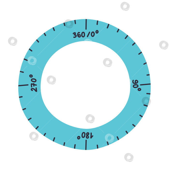 Скачать Симпатичная пластиковая круглая линейка-транспортир, нарисованная от руки. Мультяшный инструмент для рисования и измерения градусов. Школьные принадлежности и канцелярские принадлежности для детей, учебы, воспитания и работы. Векторный клипарт, выделенный на белом фоне. фотосток Ozero