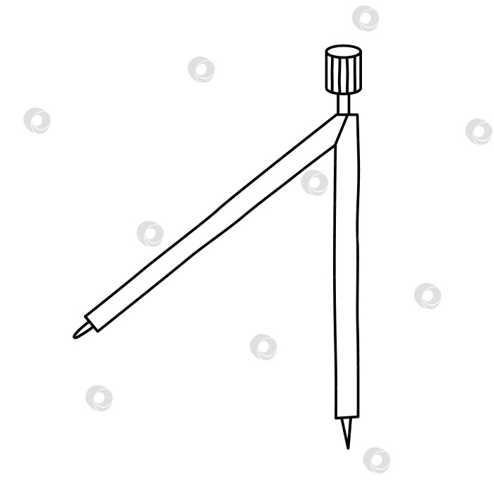Скачать Симпатичный рисованный компас для школы, работы, учебы в университете. Нарисованный от руки рисунок металлического циркульного круга для черчения. Технический геометрический инструмент, принадлежности, канцелярские принадлежности. Векторный клипарт "Назад в школу" фотосток Ozero