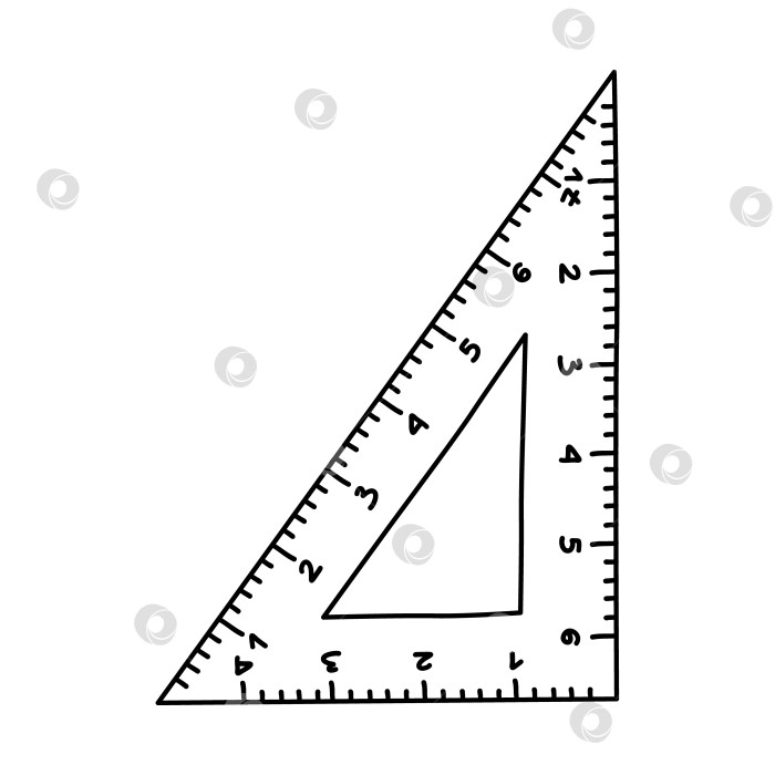 Скачать Симпатичная пластиковая треугольная линейка с контуром. Инструмент для рисования и измерения. Школьные принадлежности и канцелярские принадлежности для детей, учебы, воспитания и работы. Векторный клипарт, нарисованный от руки, изолированный на заднем плане. фотосток Ozero