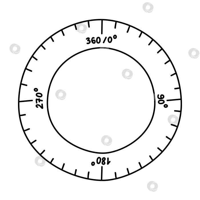 Скачать Симпатичная пластиковая круговая линейка-транспортир с контуром. Рисованный инструмент для рисования и измерения градусов. Школьные принадлежности, канцелярские принадлежности для детей, учебы, воспитания и работы. Векторный клипарт изолирован. фотосток Ozero