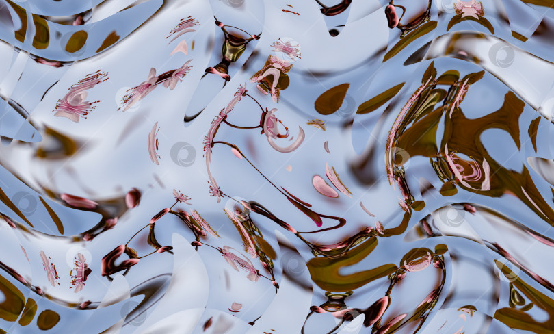 Скачать Абстрактный узор с волной на цветочную тему. Художественная обработка изображения, созданная на основе фотографии вишни Prunus cerasus.Красивый многоцветный узор в белых, голубых и розовых тонах. Фоновое изображение фотосток Ozero