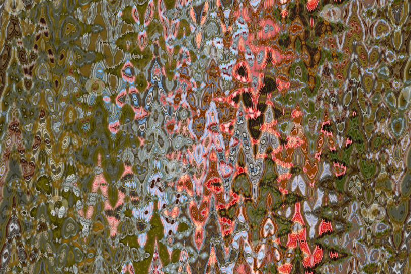 Скачать Абстрактный зигзагообразный узор с волнами в зелено-розовых тонах. Художественная обработка изображения, созданного по фотографии. Красивый многоцветный узор для любого дизайна. Фоновое изображение фотосток Ozero