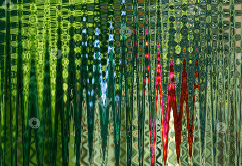 Скачать Абстрактный зигзагообразный узор с волнами в синих, зеленых, красных тонах. Художественная обработка изображения, созданная с помощью фотографии елочной игрушки. Красивый многоцветный узор для любого дизайна. Фоновое изображение фотосток Ozero