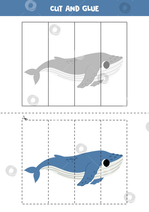 Скачать Игра для детей "Вырезай и склеивай". Милый мультяшный горбатый кит. фотосток Ozero