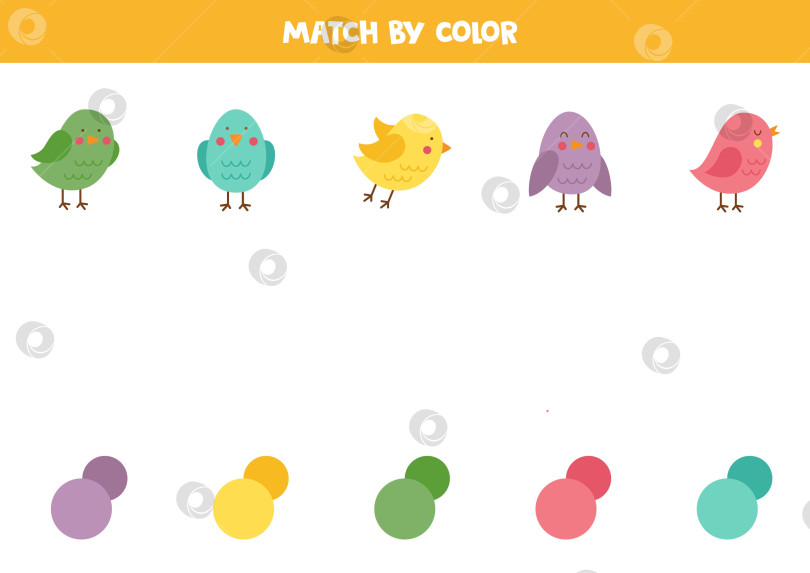 Скачать Подбирайте разноцветных птиц и цвета. Обучающий лист для детей. фотосток Ozero
