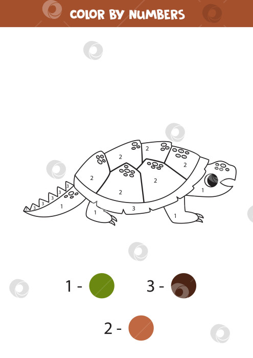 Скачать Раскрась мультяшную черепаху кайман по номерам. Рабочая тетрадь для детей. фотосток Ozero