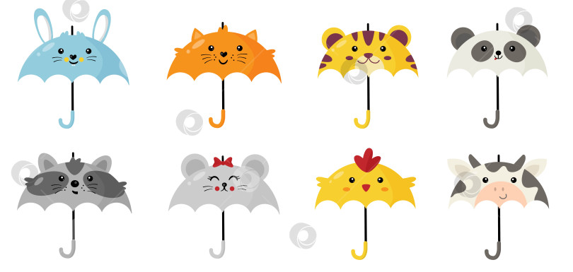 Скачать Коллекция милых зонтиков с животными в стиле каваи. фотосток Ozero