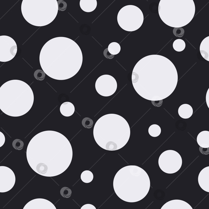 Скачать Абстрактный бесшовный фон в горошек. Белые круги на черном фоне. Дизайн ткани, упаковки, обложки. фотосток Ozero