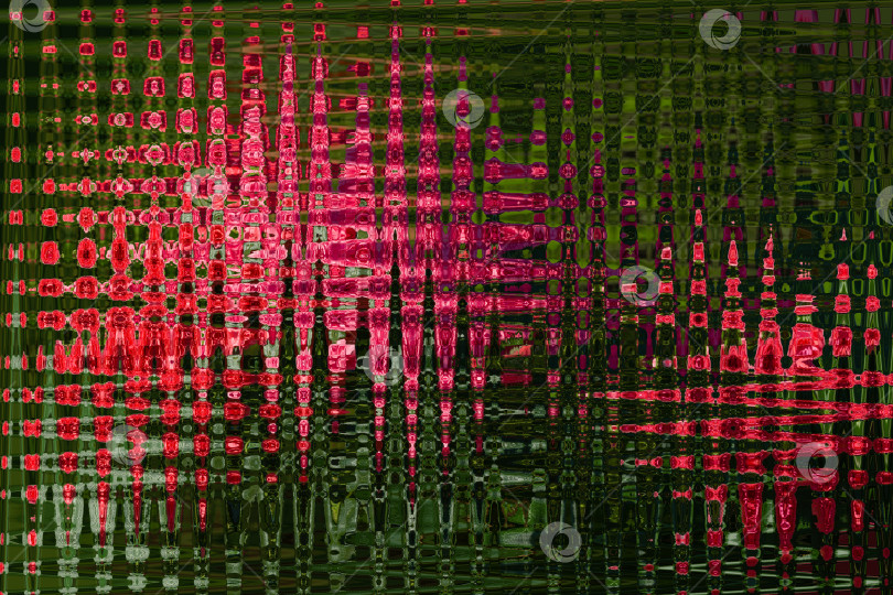 Скачать Абстрактный зигзагообразный узор с волнами красного и зеленого цветов. Художественная обработка изображения, созданная с помощью flowers photo. Красивый многоцветный узор для любого дизайна. Фоновое изображение фотосток Ozero