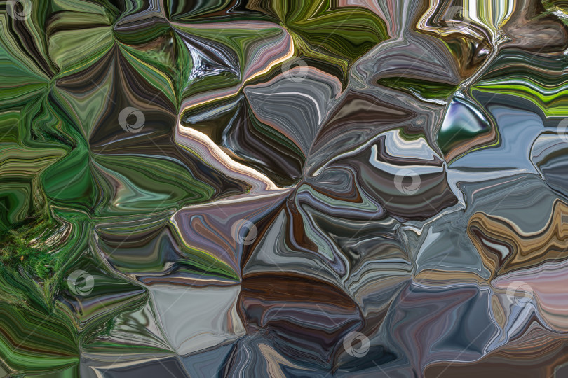 Скачать Абстрактный зигзагообразный фон с волнами в зеленых, синих и коричневых тонах. Художественная обработка изображения, созданная с помощью фото дерева Cryptomeria japonica. Красивый многоцветный узор для любого дизайна. фотосток Ozero