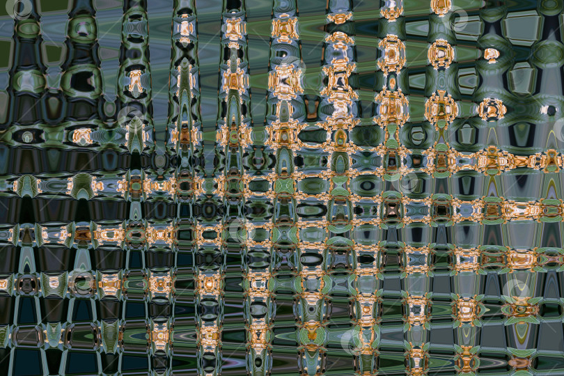 Скачать Абстрактный зигзагообразный фон с волнами в зеленых, синих и оранжевых тонах. Художественная обработка изображения, созданная на основе фотографии японского мушмула. Красивый многоцветный узор для любого дизайна. фотосток Ozero