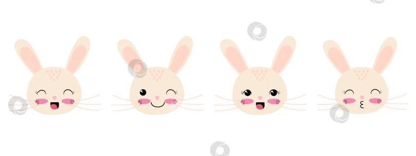Скачать набор из четырех милых головок кролика для поздравительных открыток, наклеек, узоров фотосток Ozero
