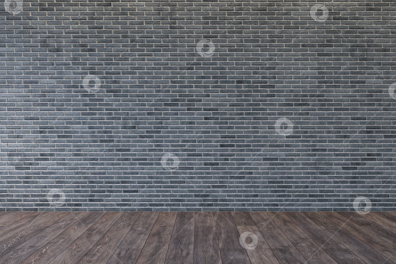 Скачать Интерьер в стиле лофт с глухими серыми кирпичными стенами и деревянным полом. фотосток Ozero