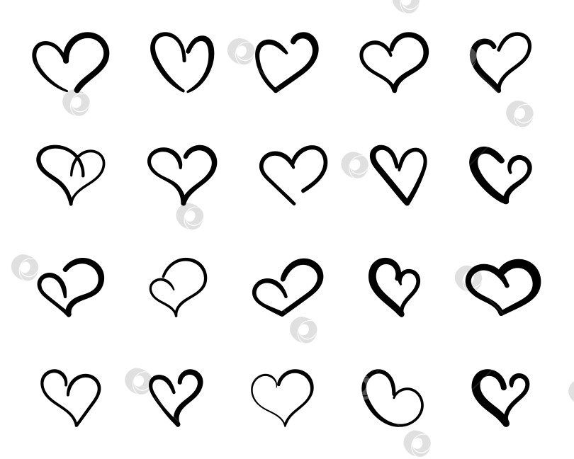 Скачать Набор значков Doodle Hearts, коллекция нарисованных от руки любовных каракулей фотосток Ozero