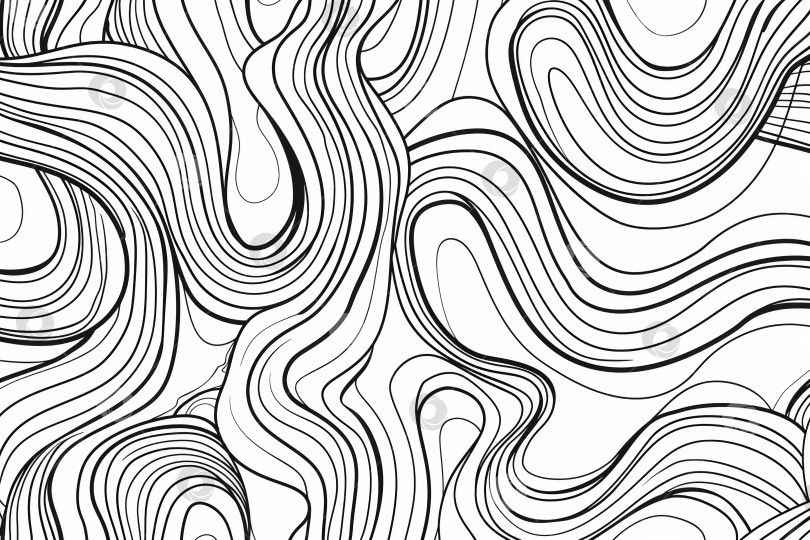 Скачать Монохромная абстрактная иллюстрация с волнистыми линиями, создающими визуально динамичный и плавный узор, вызывающий ощущение движения фотосток Ozero