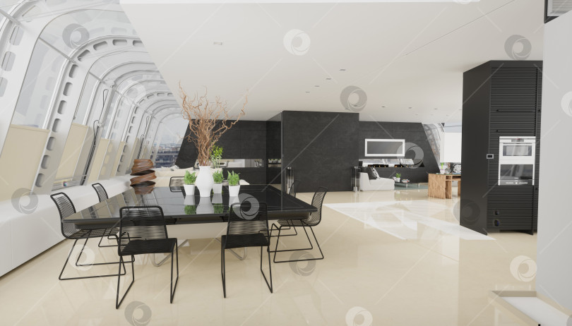 Скачать интерьер современного дома, кухни и столовой фотосток Ozero