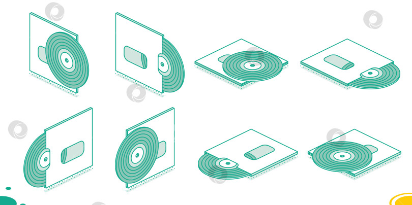 Скачать Набор виниловых пластинок. Изометрические объекты, выделенные на белом фоне. Винтажные 3d-элементы в стиле контура. фотосток Ozero