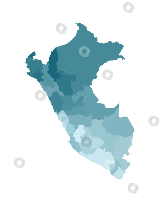 Скачать Векторная изолированная иллюстрация упрощенной административной карты Перу. Границы департаментов, регионов. Красочные силуэты синего цвета хаки фотосток Ozero