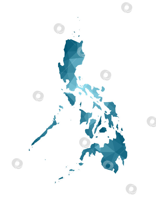 Скачать Значок векторной изолированной иллюстрации с упрощенным синим силуэтом карты Республики Филиппины. Полигональный геометрический стиль, треугольные формы. Белый фон. фотосток Ozero