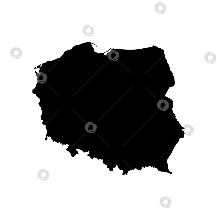 Скачать Векторный изолированный значок упрощенной иллюстрации с черным силуэтом карты Польши. Белый фон фотосток Ozero
