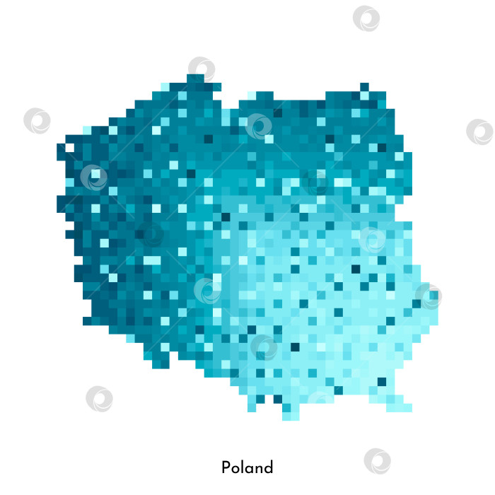 Скачать Векторная изолированная геометрическая иллюстрация с простой ледяной синей формой карты Польши. Стиль пиксельной графики для шаблона NFT. Точечный логотип с градиентной текстурой для дизайна на белом фоне фотосток Ozero