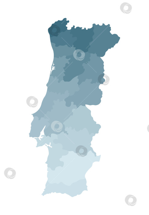 Скачать Векторная изолированная иллюстрация упрощенной административной карты Португалии. Границы регионов. Красочные силуэты синего цвета хаки. фотосток Ozero