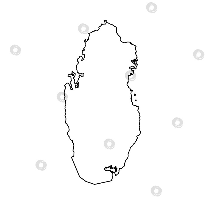 Скачать Векторный изолированный значок упрощенной иллюстрации с силуэтом карты Катара в виде черной линии. Белый фон фотосток Ozero