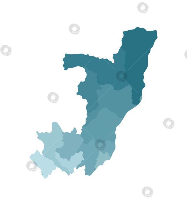 Скачать Векторная изолированная иллюстрация упрощенной административной карты Республики Конго. Границы департаментов, областей. Красочные силуэты синего цвета хаки. фотосток Ozero